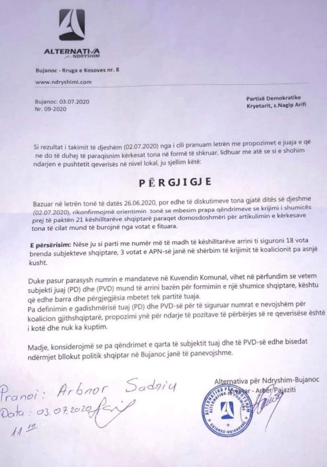 Përgjigja e APN-së për PD-në: Pa marrëveshje PD-PVD, edhe bisedat më janë të pakuptimta