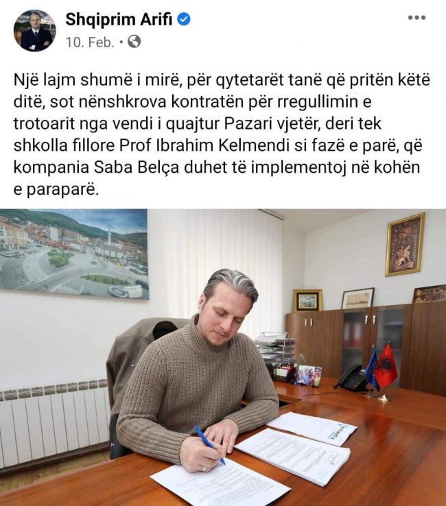 Arifi shpreh kënaqësinë për rregullimin e trotuareve në Preshevë