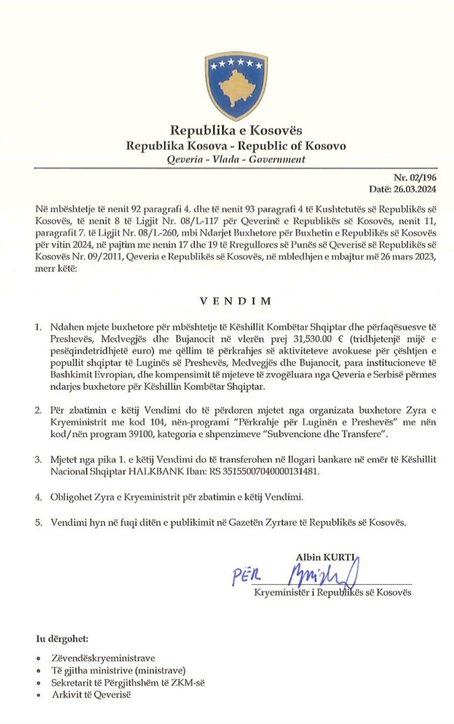 Qeveria e Kosovës ndan mjete për avokim dhe kompenzim të buxhetit të KKSH-së